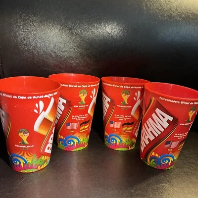 4 tazas de plástico Coca Cola Brahma Copa Mundial 2014 oficiales Brasil Coca-Cola EE. UU. vs ALE Foto 1 de 4