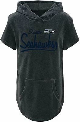 Blusa Outerstuff NFL Youth Girls Seattle Seahawks manga curta veludo com capuz grande - Imagem 1 de 4