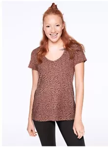 Victoria Secret PINK Perfect V-neck Tee Peach Tiny Leopard Size Small , NWT - Picture 1 of 3