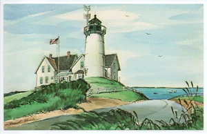 Pintura postal vintage Nobska Lighthouse Woods Hole Cape Cod MA Robert Brooks - Imagen 1 de 13