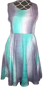 O'Sher Green Violet White Juniors Teens Fully Lined Sleeveless Dress sz L - Picture 1 of 5