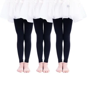 3 Pairs Girl's Microfiber Footless Tights Girls Dance Tights Footless Black 4-6 - Picture 1 of 3