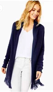 Lilly Pulitzer Damen XXS Tatum Strickjacke True Navy Fransen vorne offen drapiert - Bild 1 von 8
