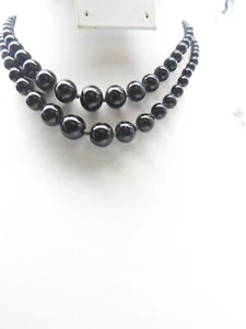 Collar Doble Hilo Graduado Anudado a Mano Vidrio Negro Cuentas Japón De Colección - Imagen 1 de 3