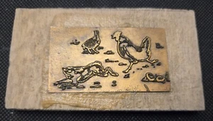 Stempel ➔ HÜHNER und HASE ➔ Vintage-Klischee ➔ RARITÄT *Metall auf Holz* - Bild 1 von 1