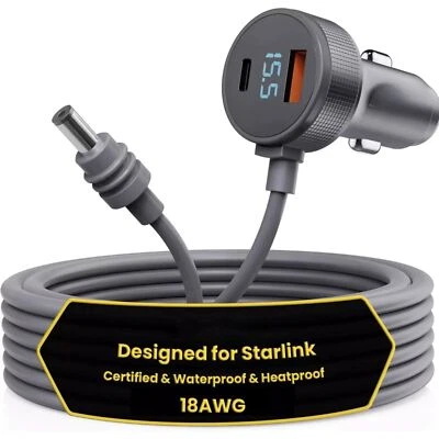 Plug-N-Play Power Cable Cigarette Lighter Adapter DC12-24V For Starlink Mini - Image 1 of 4