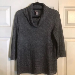 EASYWEAR by CHICO'S 0 Small Metallic Schwarz Silber Wasserfallausschnitt Pullover 3/4 Ärmel - Bild 1 von 6