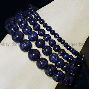 Handmade Natural Stone 4/6/8/10/12/14mm Round Gems Beads Elastic Bracelet 7.5''
