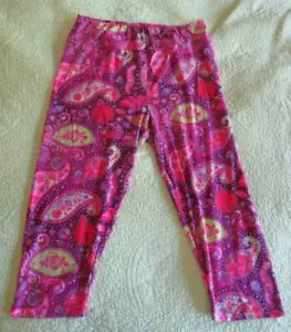 FABULEGS Bright PAISLEY Pink Purple CAPRI Length Leggings Ladies Sz L Deco Fun - Picture 1 of 4