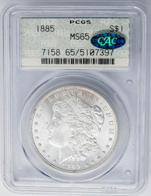 1885 Morgan Silver Dollar $ MS65 PCGS ~ CAC 950644-22 - Image 1 of 4