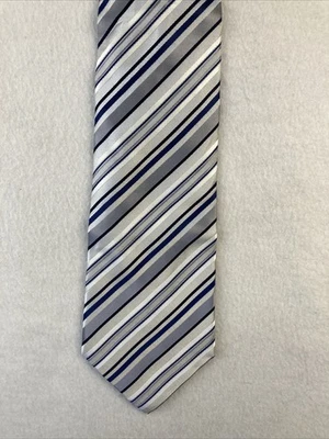 Pierre Cardin Men's Classic Necktie 100% Silk Striped Blue White Silver EUC 59” - Image 1 of 4