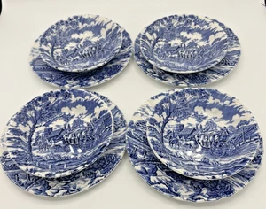 Myott Royal Mail Blue Staffordshire Bread Plates and Dessert/Fruit BowlsSet of 4 - Picture 1 of 12
