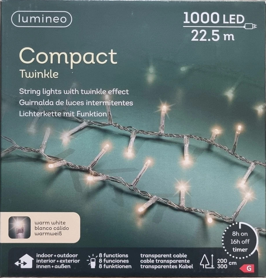 Lumineo Lichterkette Compact Twinkle 1000 LED 22,5m warm weiß, weiB Kabel - Bild 1 von 1
