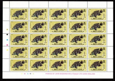 1974 年伯利兹 Sc #327 25 窗格 - 1/2c 鱼最终完好全新无标签 — 第 1/2 张图片