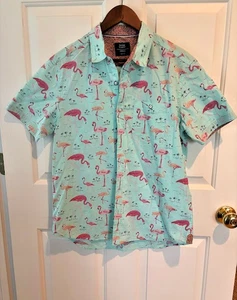 Camicia Uomo Sunrise Kingdom MED Blu Teal Fenicotteri e Palme Hawaiana - Foto 1 di 7