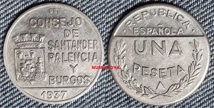 Guerra civil española Santander Palencia y Burgos 1 peseta año 1937 BONITA EBC. - Foto 1 di 1