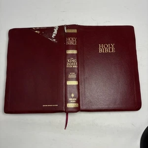 Flawed - King James Study Bible Wide Margin 495BG Maroon Leather Nelson 1988 - Imagen 1 de 22