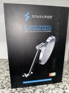 SparkPod Chrome 8" Round Shower Head with 11" Arm - High Pressure Luxury Rain... - Picture 1 of 3