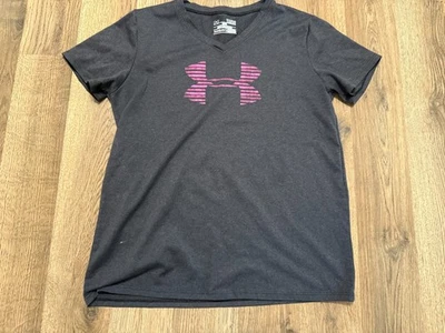 Under Armour Shirt, Youth Girls Size Large, Grey Pink, Loose, Heat Gear - Image 1 of 4