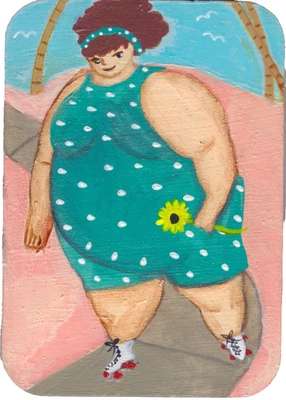 BBW Patín Playa Diva Mujer Retrato Original ACEO Pintura sobre Madera Foto 1 de 2