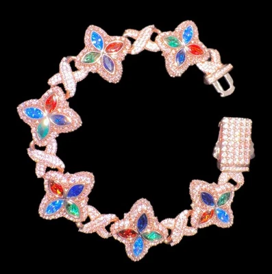 Brazalete Flor Trébol Oro Rosa Chapado en Oro Circonita Cúbica Foto 1 de 4