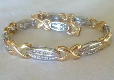 Heavy 14k Multi Gold X Link Tennis Diamond Bracelet - 18.0 gms, 8.1 in, 1.86 ctw - Image 1 of 4