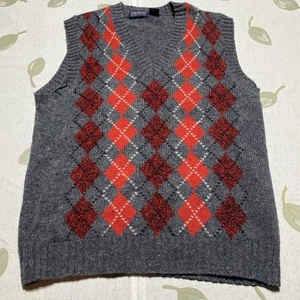Vintage Argyle Pullover Weste Medium Par Four Wollmischung grau rot 90er Preppy - Bild 1 von 10