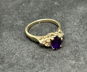 14K P&K Diamond and 7mm Amethyst Ring Sz 4.5 - 2.71g - Picture 1 of 4