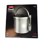 OXO Stainless Steel Ice Bucket and Tong Set. New in Box. 4 Quart, Silver Handle