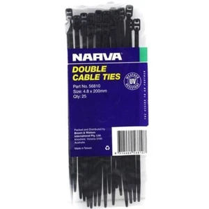 NARVA 56810 DOUBLE HEAD DUAL SLOT BLACK CABLE TIES 4.8mm x 200mm - 25 PACK - Picture 1 of 4