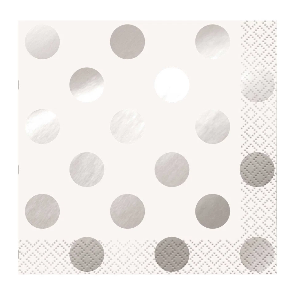 Silver Foil Dots Small Beverage Paper Napkins Serviettes Pack of 16 Party - image 1 of 1
