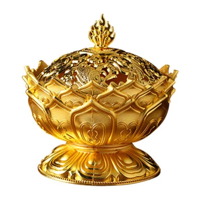 Quemador de incienso de loto chino soporte flor estatua incensario aleación artesanías decoración del hogar Foto 1 de 4