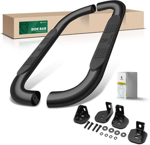 4 Inch Black Running Boards Side Step Bars Fit Chevy And GMC Models Carbon Steel - Picture 1 of 12