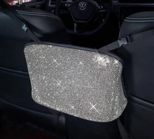 Organizador de Coche Bling 3 en 1, Bolsa de Almacenamiento/Soporte y Barrera para Mascotas Plata Diamante NUEVO - Imagen 1 de 3