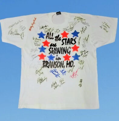 Vintage 90s Branson All Stars Tshirt 51 Signatures Gilley Pride Rimes — 第 1/4 张图片
