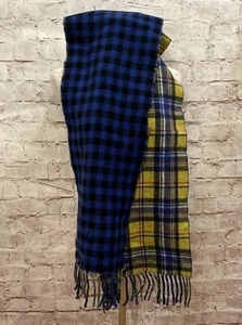 Polo Ralph Lauren Scarf Reversible Wool Nylon Buffalo Blue Plaid NEW Pony - Picture 1 of 5