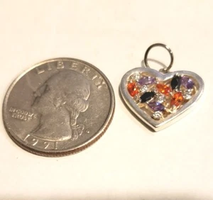 Sterling silver heart pendent, black,purple,orange,clear crystals - Picture 1 of 2