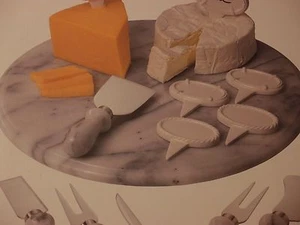 12 INCHES MARBLE LAZY SUSAN - GRAY & WHITE - 14 PIECE CHEESE SET - Picture 1 of 6
