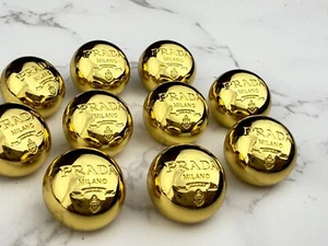 10 SMALL PRADA LOGO BUTTONS ROUND GOLD METAL 15MM VINTAGE - Picture 1 of 8