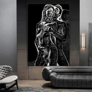 Abstract Black and White Couple Sexy Men & Women Wall Art Poster Canvas Painting - Picture 1 of 6