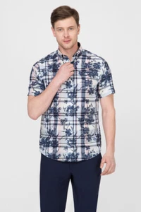 GANT Indigo Plaid Short Sleeve Button Down Shirt 3015931 Size M NWT - Picture 1 of 3