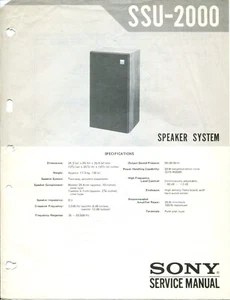 Sony Model SSU-2000 Speaker System Service Manual - Picture 1 of 2