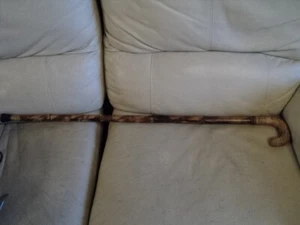Antique Bamboo Walking Stick/Cane W/ Basket Weave Crook Handle 92cm. Beige. Cane - Picture 1 of 8