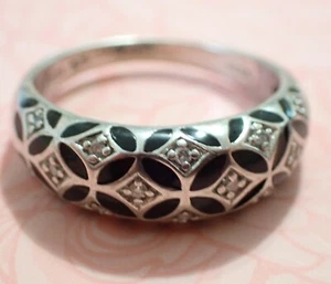 Anillo cúpula JWBR talla 10 diamante y esmalte negro banda cónica plata 925 India 4,4 g - Imagen 1 de 11