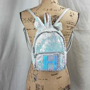 Justice Sequined Backpack Purse Letter "H" Monogram Personalized Unicorn - Picture 1 of 11