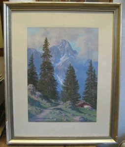 Acuarela Gouache Josef Brendle ¡IMAGEN SUPERIOR!!! Vista Freilassing Berchtesgaden Alm - Imagen 1 de 3
