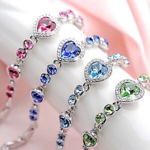 Women 925 Silver Heart Cubic Zircon Chain Bracelet Bangle Women Jewelry Gift