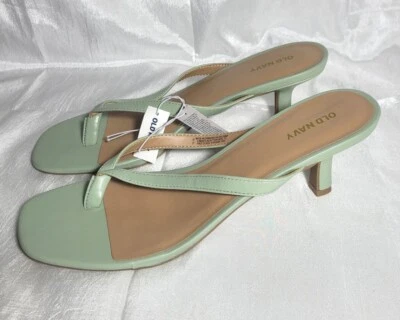 Old Navy Faux-Leather Kitten-Hell Thong Mule Sandals - Green - Size 10 - Image 1 of 4