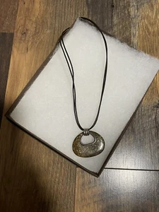 Silpada Bronzite sterling Silver Brown Stone Leather 18”-20” Cord Necklace .925 - Picture 1 of 4