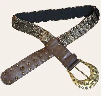 Womens Belt Brown Bronze Medallions & Studs Stretch Belt Size L - Image 1 of 4